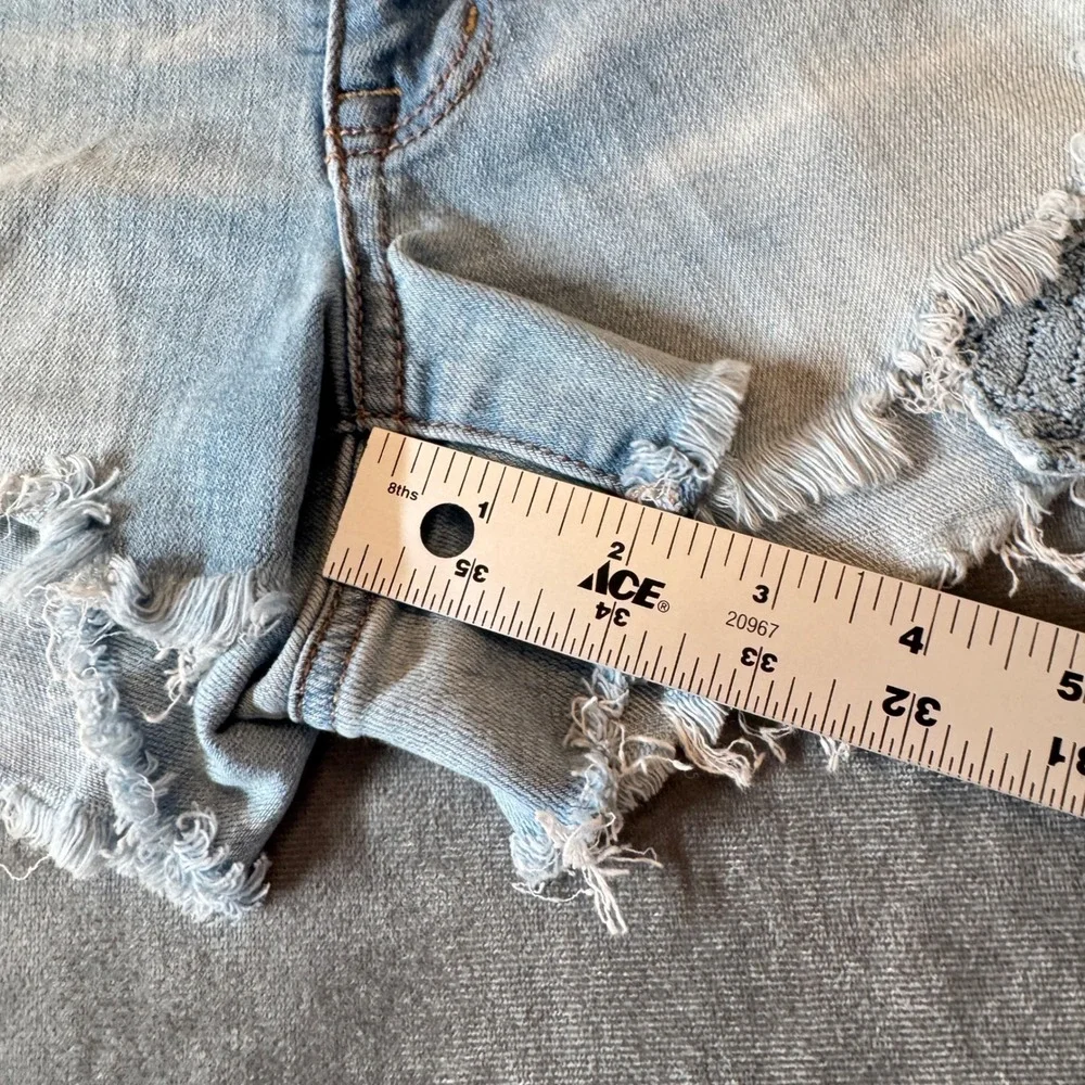 American Eagle Shortie Shorts 10 Blue Distressed Super Stretch X Lace Festival